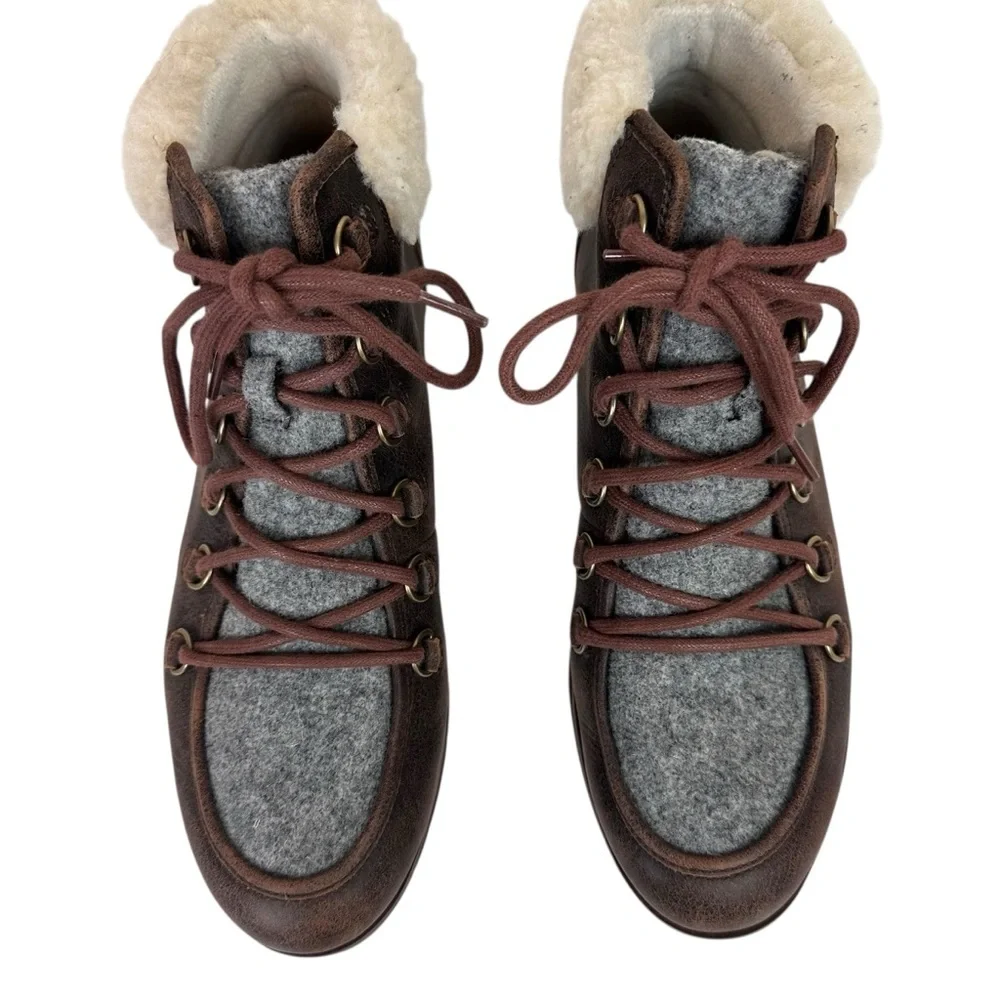 Sorel Harlow Cozy Shearling Ankle Hiker Boots Bootie Leather Wool Lace Up Size 9
